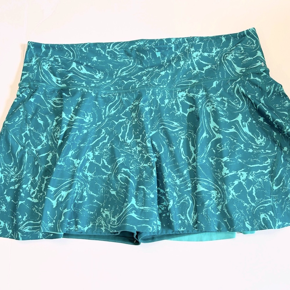 3 Athleta Tennis Skort Teal Ripple Marble Print Built in Shorts Side Pocket NWT